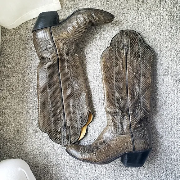 Vintage Tony Lama Green Crocodile Leather Cowboy Boots size 4