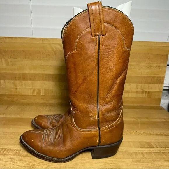Vintage Tony Lama Leather Cowboy Boots Style 5084 Size 9D Men's Brown Western