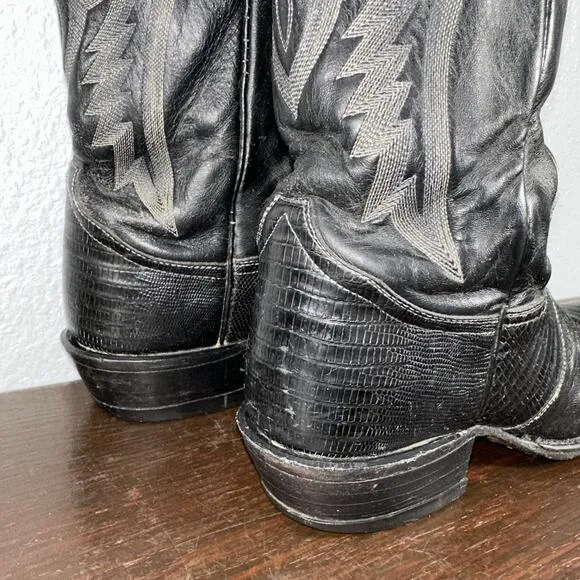 Vintage Tony Lama Mens 9 D Teju Lizard Cowboy Boots Black Label Style 8571