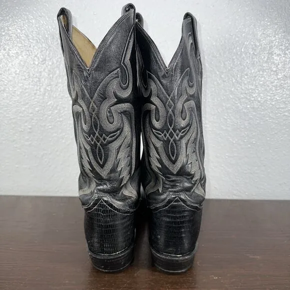Vintage Tony Lama Mens 9 D Teju Lizard Cowboy Boots Black Label Style 8571