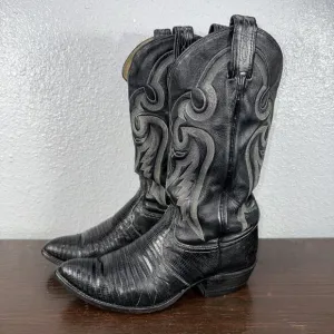 Vintage Tony Lama Mens 9 D Teju Lizard Cowboy Boots Black Label Style 8571