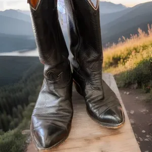 Vintage Tony Lama Men's Country Western Boots 4110 Sz. 9B Nice Black Leather EUC