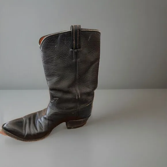 Vintage Tony Lama Men's Country Western Boots 4110 Sz. 9B Nice Black Leather EUC