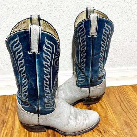 Vintage Tony Lama Mens Sz 8 1722 Black Label Leather Cowboy Western Boots