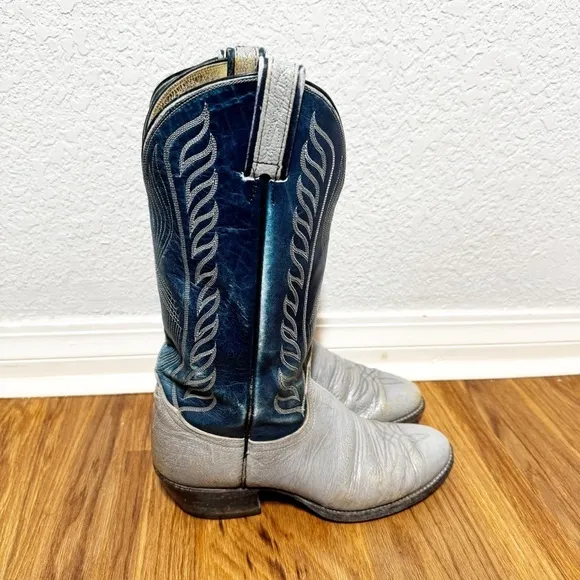 Vintage Tony Lama Mens Sz 8 1722 Black Label Leather Cowboy Western Boots