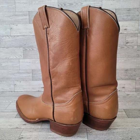 Vintage Tony Lama Western Brown Calfskin Leather Campus Cowboy Boots Size 10.5