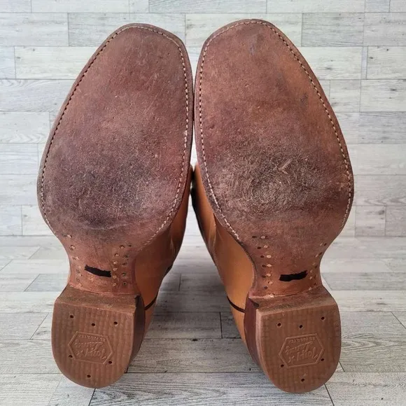 Vintage Tony Lama Western Brown Calfskin Leather Campus Cowboy Boots Size 10.5