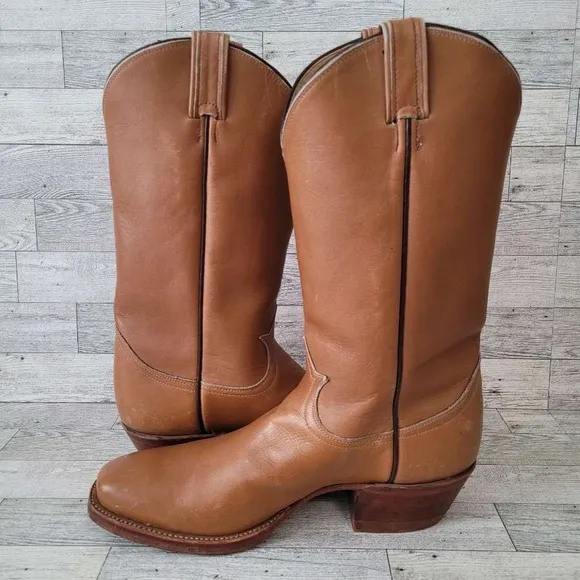 Vintage Tony Lama Western Brown Calfskin Leather Campus Cowboy Boots Size 10.5