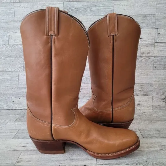 Vintage Tony Lama Western Brown Calfskin Leather Campus Cowboy Boots Size 10.5