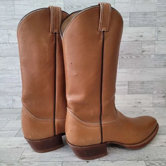 Vintage Tony Lama Western Brown Calfskin Leather Campus Cowboy Boots Size 10.5