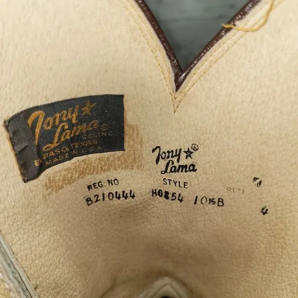 Vintage Tony Lama Western Brown Calfskin Leather Campus Cowboy Boots Size 10.5