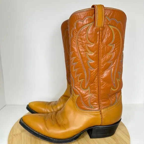 Vintage Tony Lama Western Brown Genuine Leather Boots 6060 Womens Size 7 D