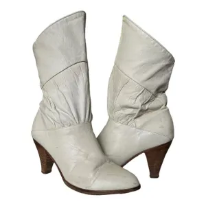 Vintage USA Frye slouchy ruched cream with brown heeled boots C6720  size 8