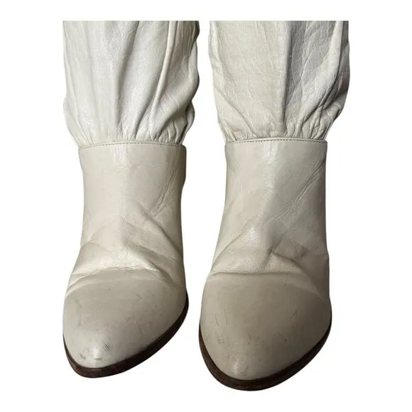 Vintage USA Frye slouchy ruched cream with brown heeled boots C6720  size 8