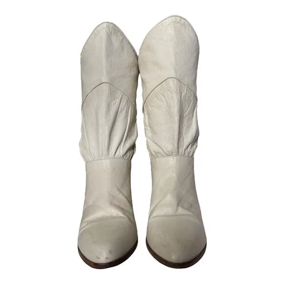 Vintage USA Frye slouchy ruched cream with brown heeled boots C6720  size 8