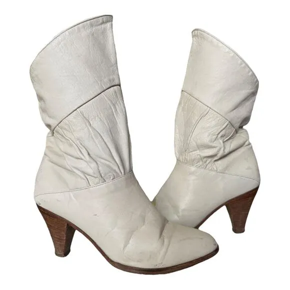 Vintage USA Frye slouchy ruched cream with brown heeled boots C6720  size 8