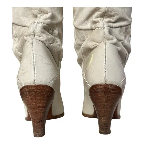 Vintage USA Frye slouchy ruched cream with brown heeled boots C6720  size 8