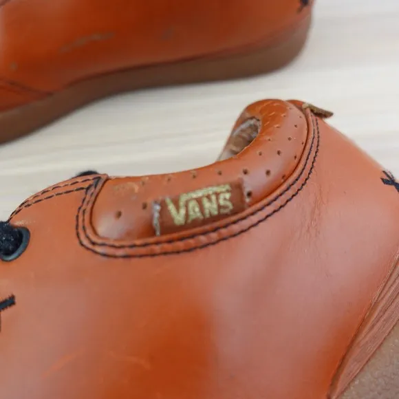 Vintage VANS Greco Escobar Shoes Mens 10 Cognac Leather Skater Street 90s RARE
