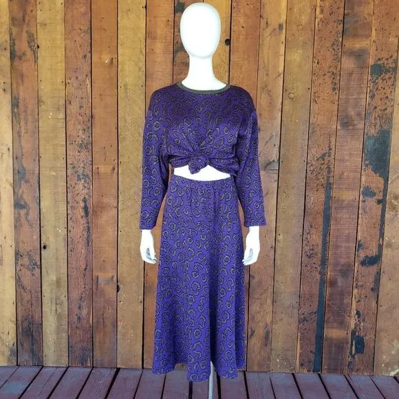 Vintage Vermillion 1960/1970's Purple Animal Print Sweater/Skirt Set