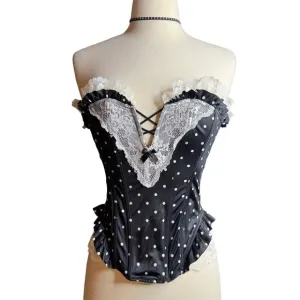 Vintage Victoria’s Secret Black Polka Dot Lace Bustier Corset Medium Boudoir