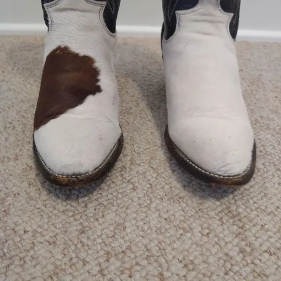 Vintage West Post Cowhide Hair On Womens 6.5 M Justin Cowboy Boots Black White