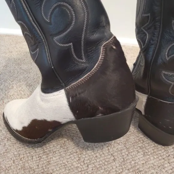 Vintage West Post Cowhide Hair On Womens 6.5 M Justin Cowboy Boots Black White