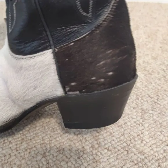 Vintage West Post Cowhide Hair On Womens 6.5 M Justin Cowboy Boots Black White