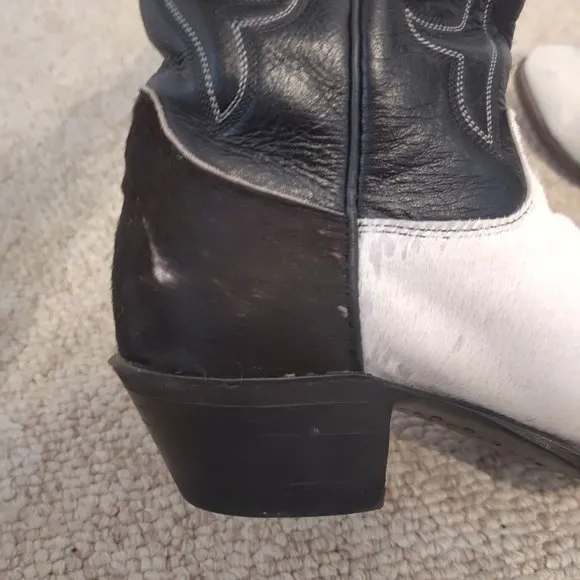 Vintage West Post Cowhide Hair On Womens 6.5 M Justin Cowboy Boots Black White