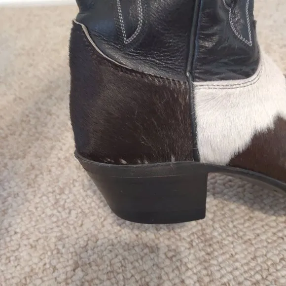 Vintage West Post Cowhide Hair On Womens 6.5 M Justin Cowboy Boots Black White