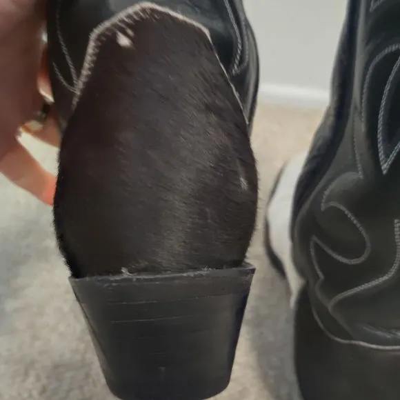 Vintage West Post Cowhide Hair On Womens 6.5 M Justin Cowboy Boots Black White