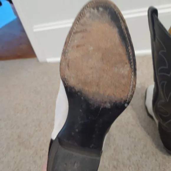 Vintage West Post Cowhide Hair On Womens 6.5 M Justin Cowboy Boots Black White