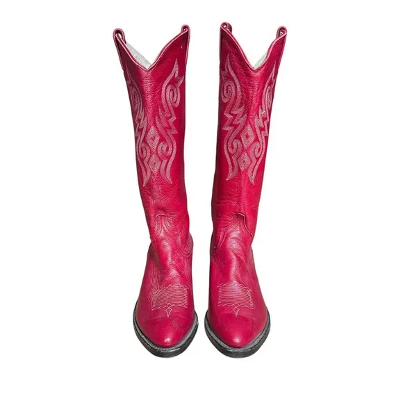 Vintage western boho festival red leather below the knee cowboy boots size 6.5
