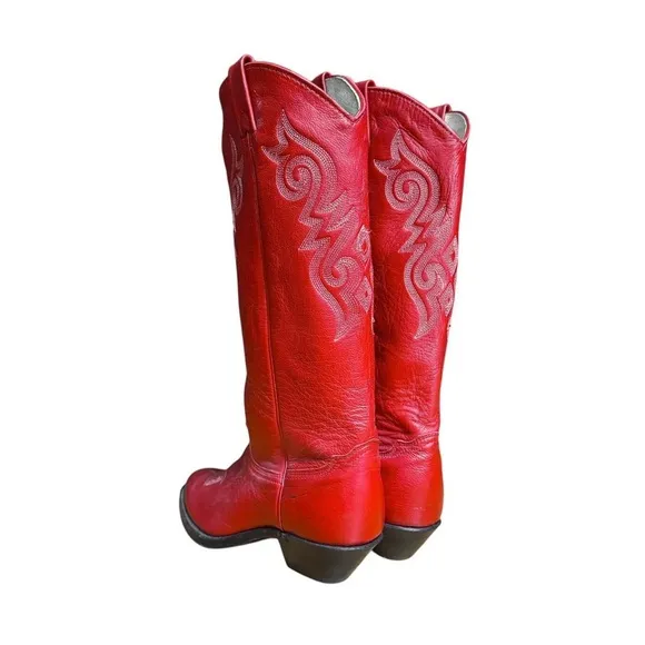 Vintage western boho festival red leather below the knee cowboy boots size 6.5