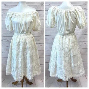 Vintage Western Cottagecore Antique Lace 2 Pc Dress - Skirt &amp; Peasant Blouse Set