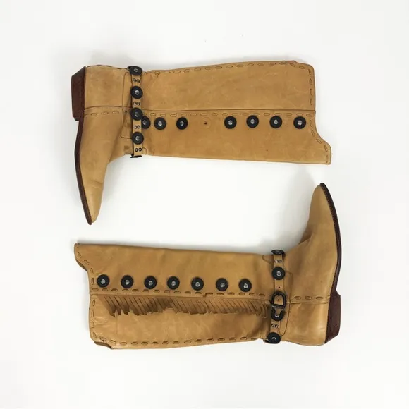 Vintage Western Fringe Medallion Knee-High Genuine Leather Boots | Size 8.5