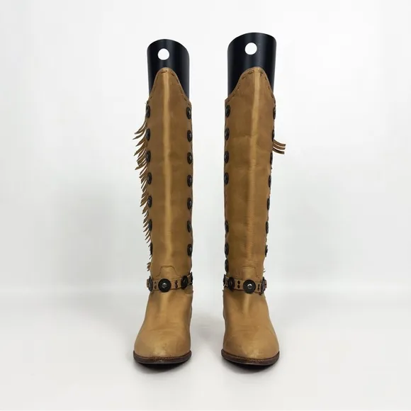 Vintage Western Fringe Medallion Knee-High Genuine Leather Boots | Size 8.5