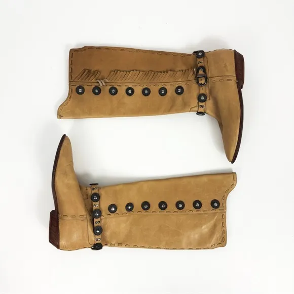 Vintage Western Fringe Medallion Knee-High Genuine Leather Boots | Size 8.5