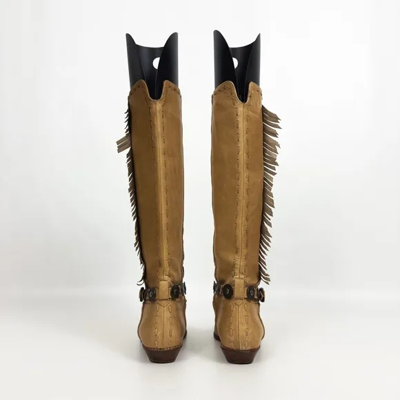 Vintage Western Fringe Medallion Knee-High Genuine Leather Boots | Size 8.5