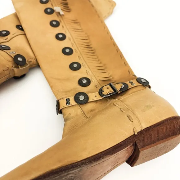 Vintage Western Fringe Medallion Knee-High Genuine Leather Boots | Size 8.5