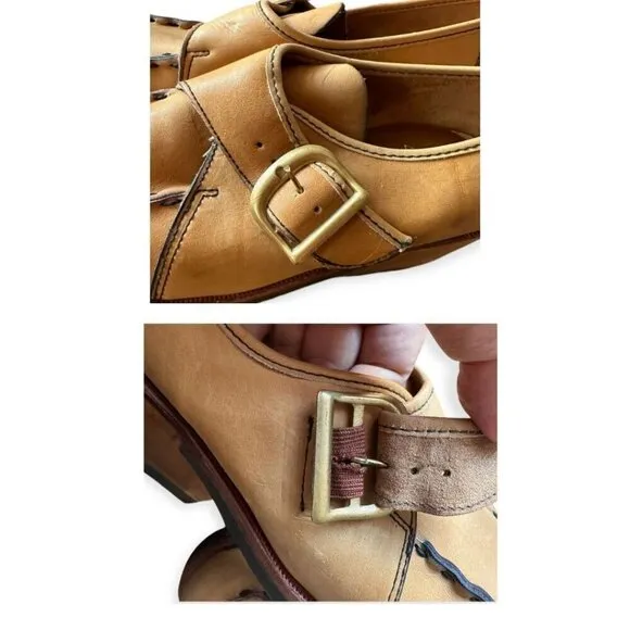 Vintage Womens Buskens Leather Monk Strap Shoes, Size 8 1/2 M, Deadstock
