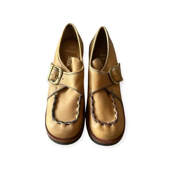 Vintage Womens Buskens Leather Monk Strap Shoes, Size 8 1/2 M, Deadstock