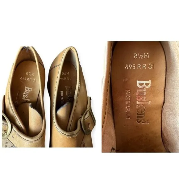 Vintage Womens Buskens Leather Monk Strap Shoes, Size 8 1/2 M, Deadstock