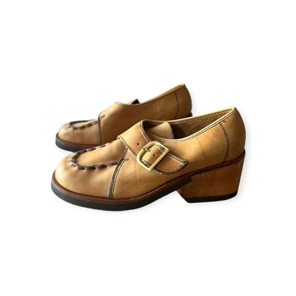 Vintage Womens Buskens Leather Monk Strap Shoes, Size 8 1/2 M, Deadstock