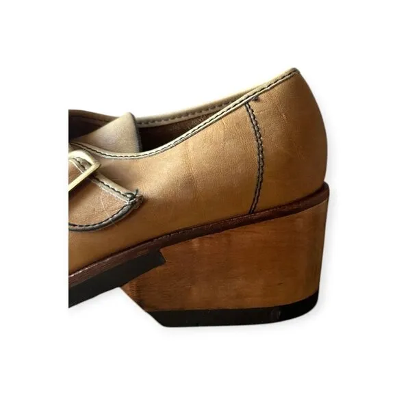 Vintage Womens Buskens Leather Monk Strap Shoes, Size 8 1/2 M, Deadstock