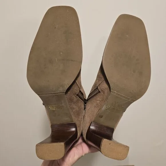 Vintage Y2K 90s 8.5 Suede Leather Square Toe Stitched Boot Minimalist Boho