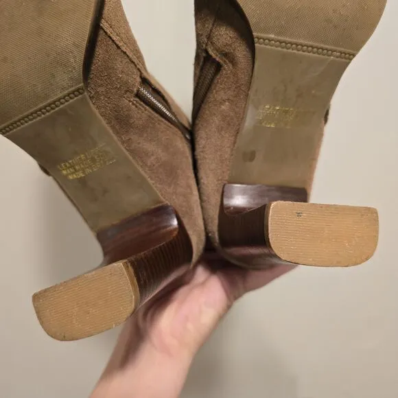 Vintage Y2K 90s 8.5 Suede Leather Square Toe Stitched Boot Minimalist Boho