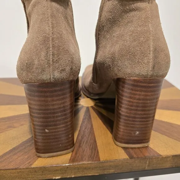 Vintage Y2K 90s 8.5 Suede Leather Square Toe Stitched Boot Minimalist Boho