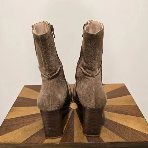 Vintage Y2K 90s 8.5 Suede Leather Square Toe Stitched Boot Minimalist Boho