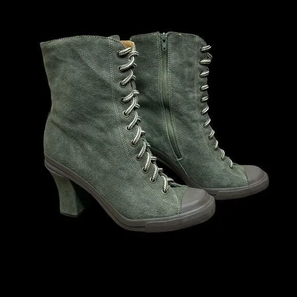 Vintage Y2K‎ Bakers Green Suede Leather Lace Up Granny Combat  Boots Womens 9