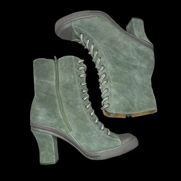 Vintage Y2K‎ Bakers Green Suede Leather Lace Up Granny Combat  Boots Womens 9